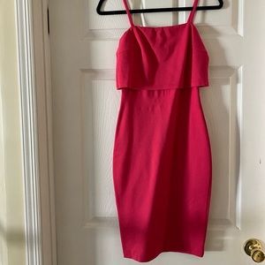 Fuchsia pink knee length dress.